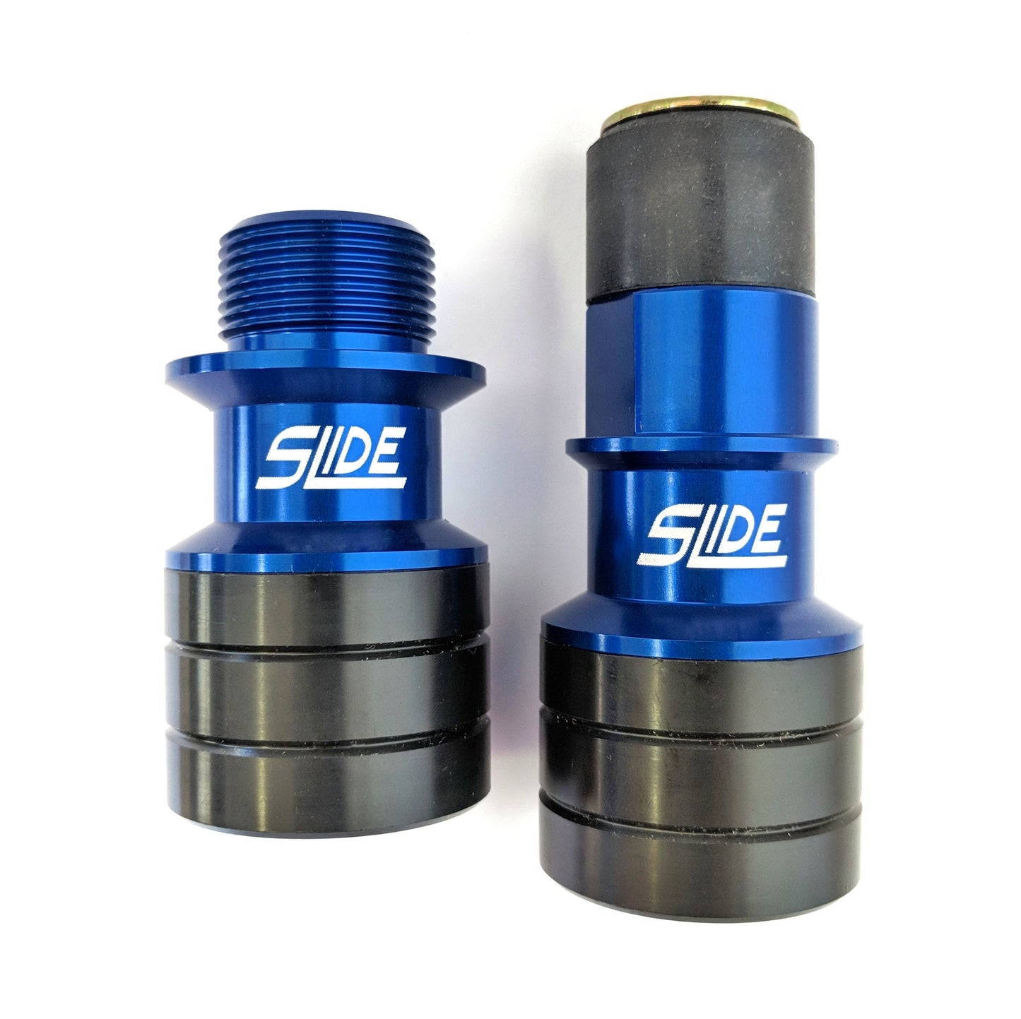 Front Pro Sliders: Left side replaces the axle screw (European models) while the right side simply bolts into the axle.