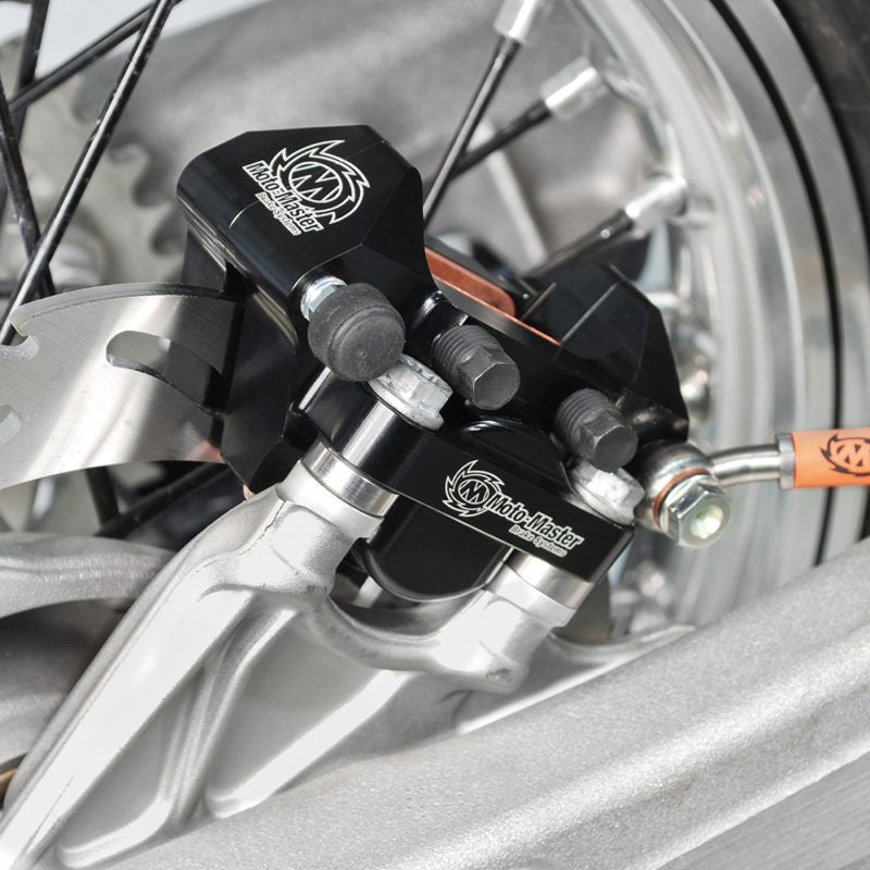 Moto-Master 2 Piston Rear Caliper, shown with over-sized rotor and adapter kit.