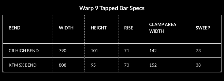 w9 tapped bars dimensions